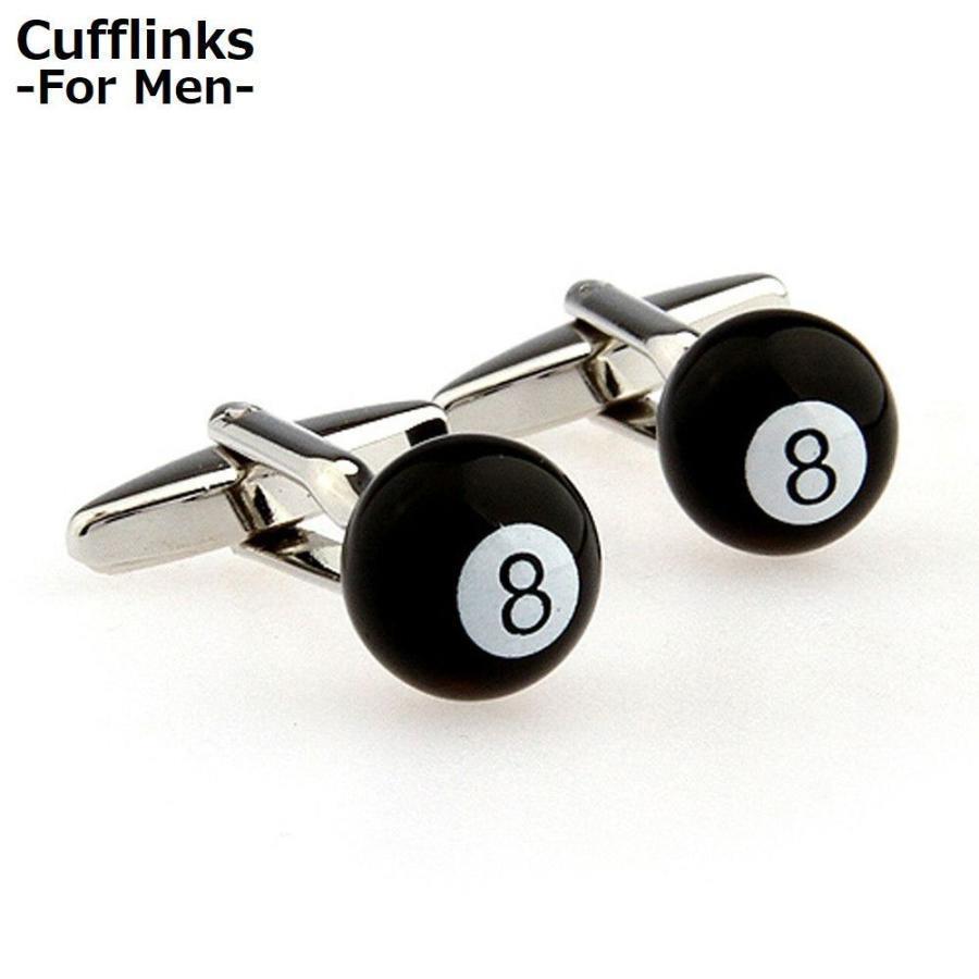 カフスボタン カフリンクス メンズ ラウンド エイトボール 8ボール ビリヤード 黒 プレゼント ギフト ..