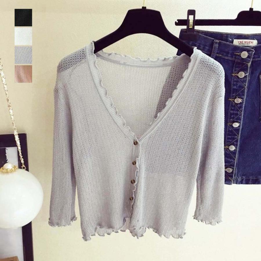 春 夏 秋 ニットカーディガン レディース 長袖 薄手 カーディガン vネック サマーニット冷房対策 羽織