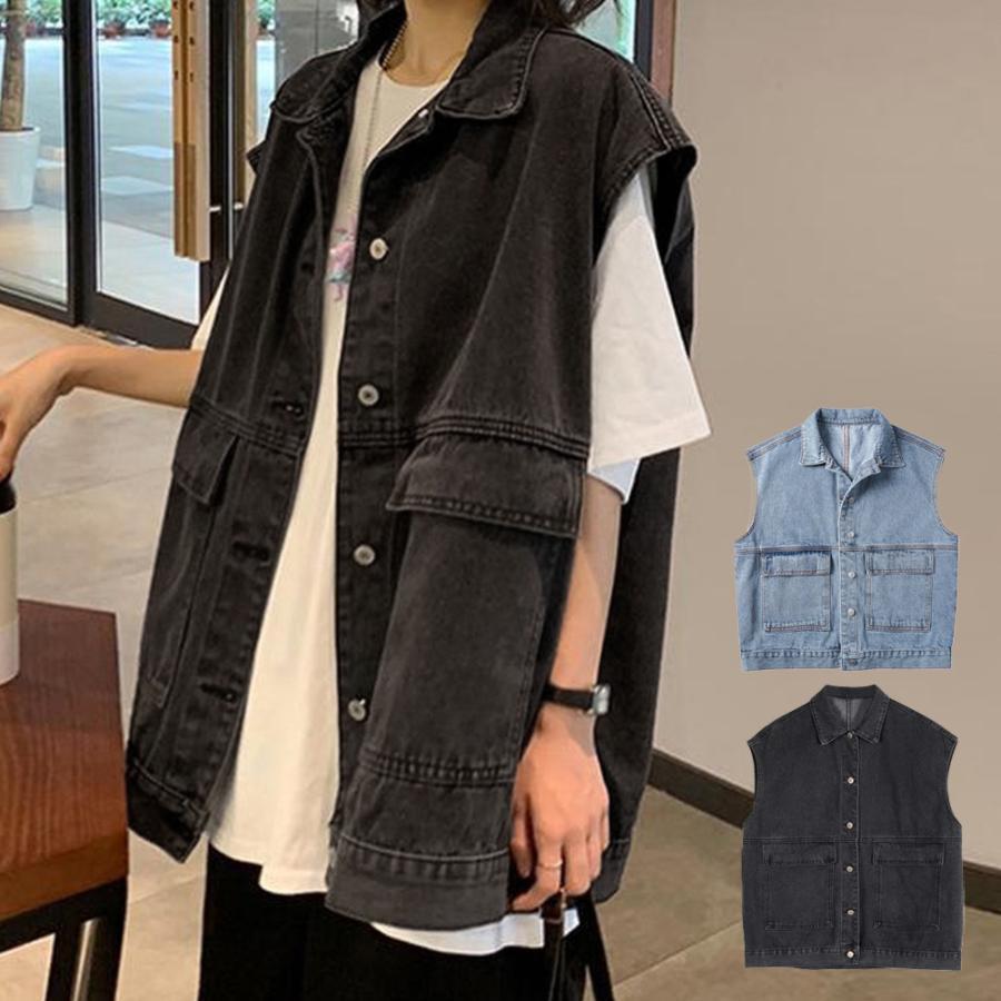春 秋 冬 デニムベスト ジレ レディース 重ね着