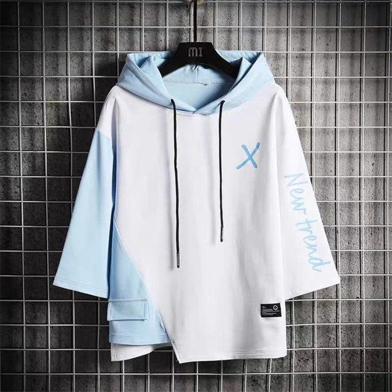 パーカー メンズ 七分袖 フード付き Tシャツ レイヤード プルオーバー 半袖パーカー 夏服 大きいサイズ ストリート系 体型カバー