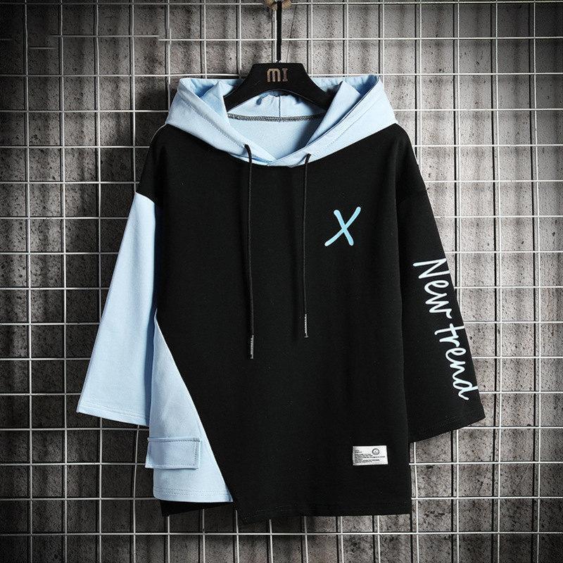 パーカー メンズ 七分袖 フード付き Tシャツ レイヤード プルオーバー 半袖パーカー 夏服 大きいサイズ ストリート系 体型カバー