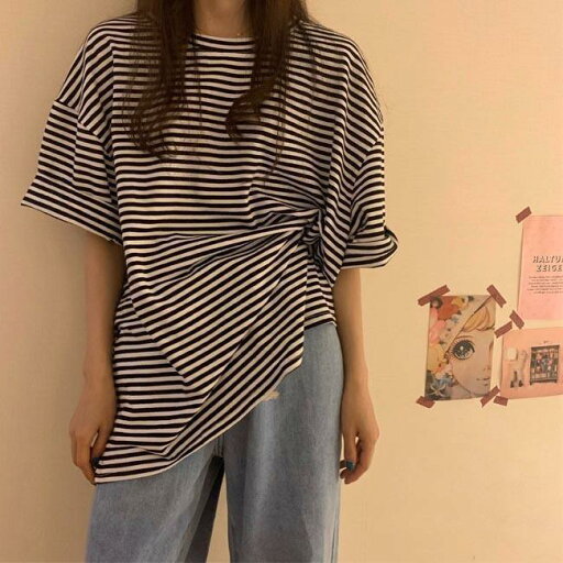Tシャツ レディース ゆったり 半袖Tシャツ ボーダー柄 夏Tシャツ 五分丈袖 縞柄 Tシャツ クルーネック カットソー サマーTシャツ 丸首 Tシャツ レディース ゆったり 半袖Tシャツ ボーダー柄 夏Tシャツ 五分丈袖 縞柄 Tシャツ クルーネック カットソー サマーTシャツ 丸首