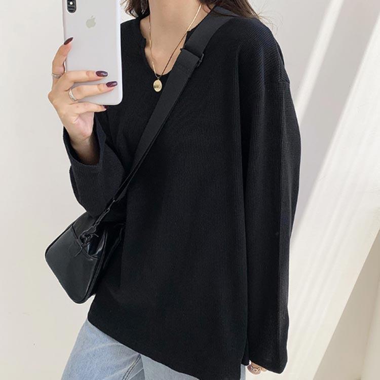 ニット レディース 長袖 おしゃれ トップス ランドネック 無地 春秋 体型カバー ゆったり インナー プルオーバー カジュアル かわいい