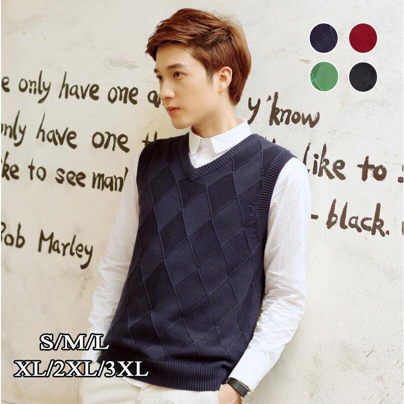 メンズニットベスト アーガイルケーブル ビジネス プルオーバーVネック紳士服ニットベスト 通勤メンズセーター カットソー 春秋