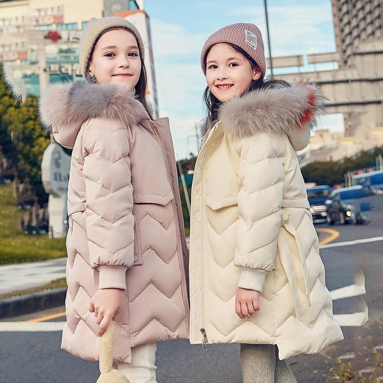 秋冬　ロングダウンコート キッズ ダウンコート ロング 女の子 フード付き 子供 ダウンジャケット ロン..