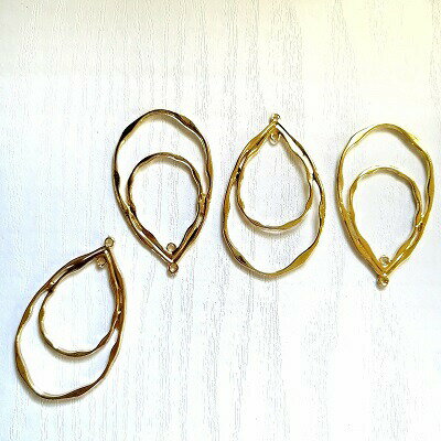 【2個】チャーム パーツ ダブルドロップ 大きいサイズ 金属チャーム 雫 デザインリング フープ 雫 輪 ドロップ アクセサリー 金属