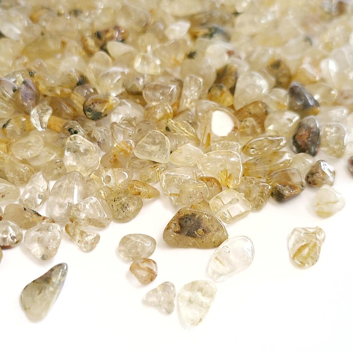 天然石 ルチルクオーツ 【 30g 】 さざれ イエロー ゴールド クリア さざれ 穴あり ハンドメイド アクセサリー 素材 フレーク ピアス ネックレス ブレスレット