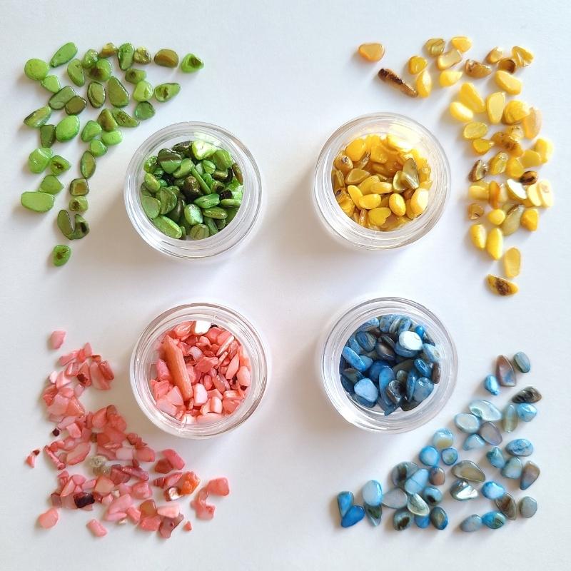 【クーポンで 半額 】 【 ケース付きシェル4色セット 】 シェル チップ 封入 貝殻ネイル レジン 貝 染めシェル ネイルアート さざれ スタッズ 小さい シ...