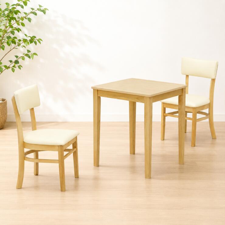 ダイニング 3点セット 幅60cm コンパクト カフェ風 クリアナチュラル色 ベージュ系...