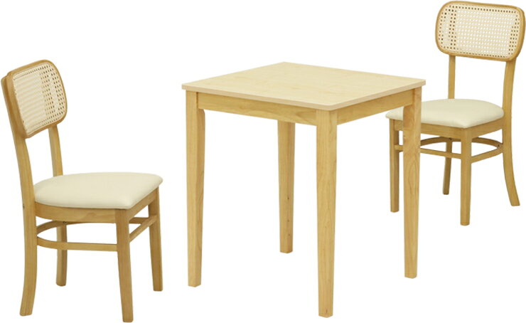 ダイニング 3点セット 幅60cm コンパクト カフェ風 ラタン調 クリアナチュラル色 チェア2脚 メラミン化粧板 正方形 mla5-60-3-prm168wal 168 2人掛け モダン シンプル スタンダード おしゃれ 食卓 四本脚 北欧風 机 12s-2k-165/191 tk [2]