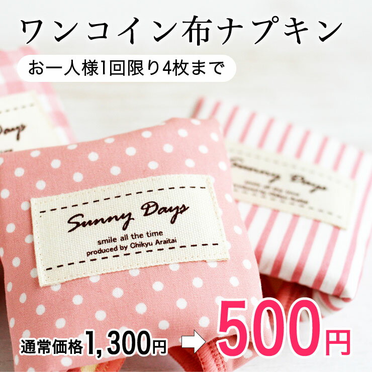 【キャッシュレス5％還元】ワンコインお試し布ナプキン◆布ライナー軽い日・おりもの用[お一人様1回限り4枚まで]軽失禁　尿漏れパッド　サニーデイズ