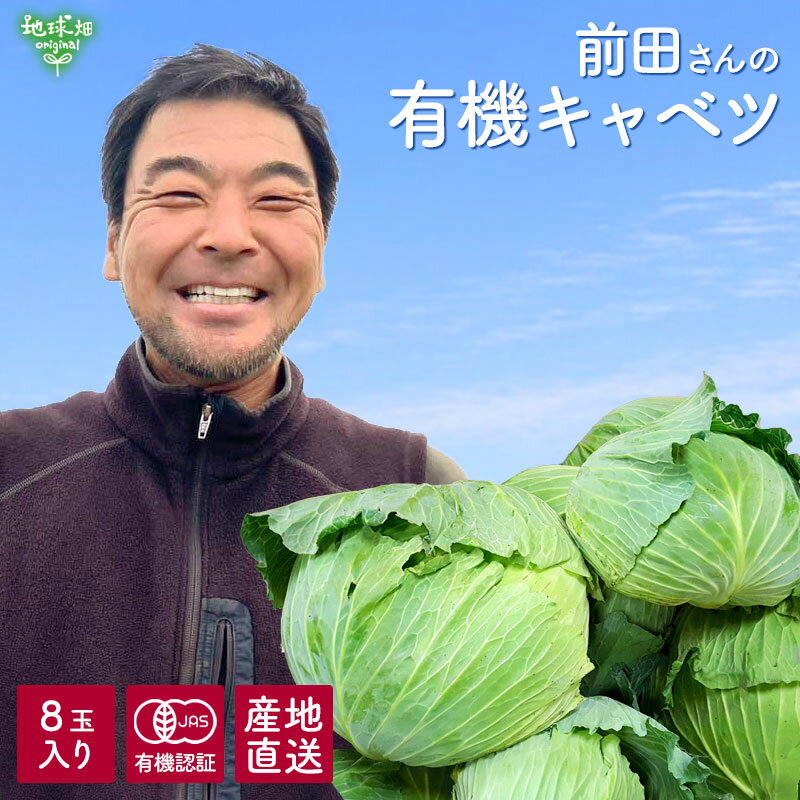 3月上旬発送 前田さんの有機キャベツ 8玉 産地直送 鹿児島県産 1玉800g以上 常温便 業務用 まとめ買い 有機JAS オーガニック 産直