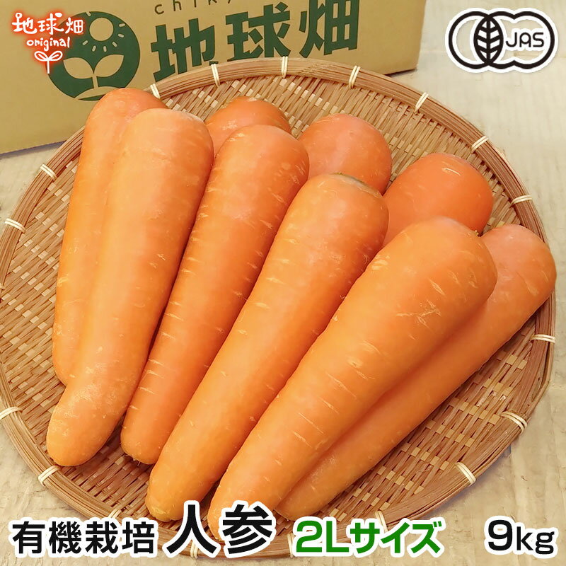 人参 2Lサイズ 9kg 有機栽培 冷蔵便 鹿児島県産 宮崎県産 1本300～600g 有機JAS認証 洗い にんじん ニンジン organic 無農薬 化学肥料・農薬不使用 カロテン A品 秀品 人参ジュース用