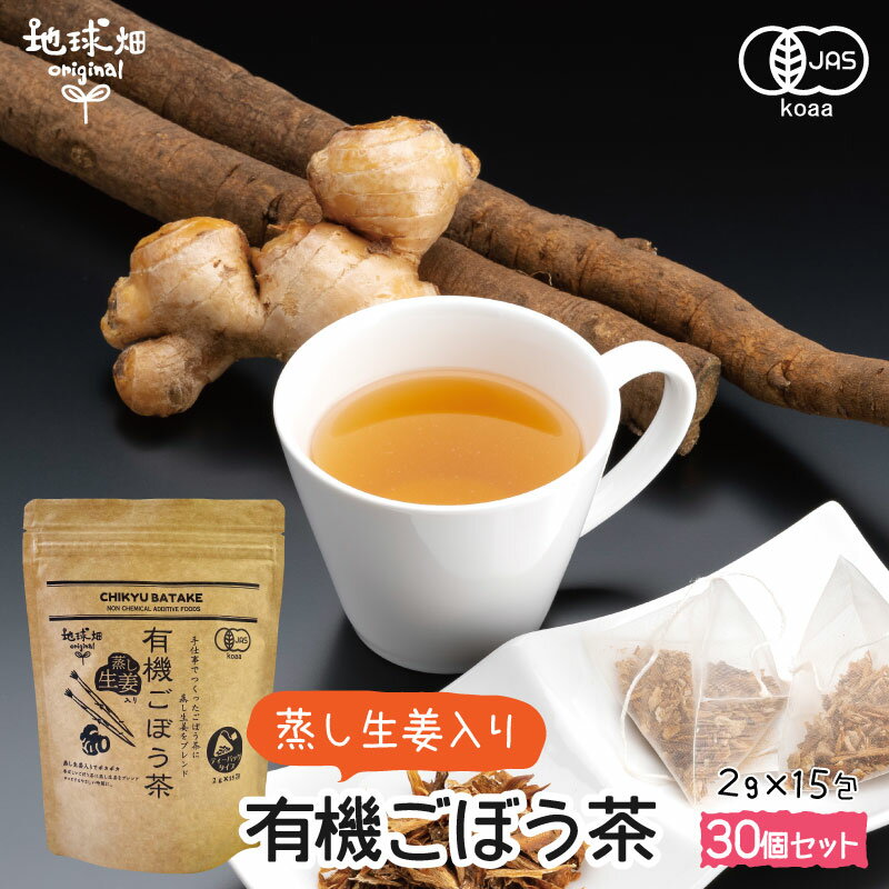 蒸し生姜入り有機ごぼう茶 2g×15包×30p 国産 有機JAS ノンカフェイン 有機栽培ごぼう ゴボウ 牛蒡茶 し..