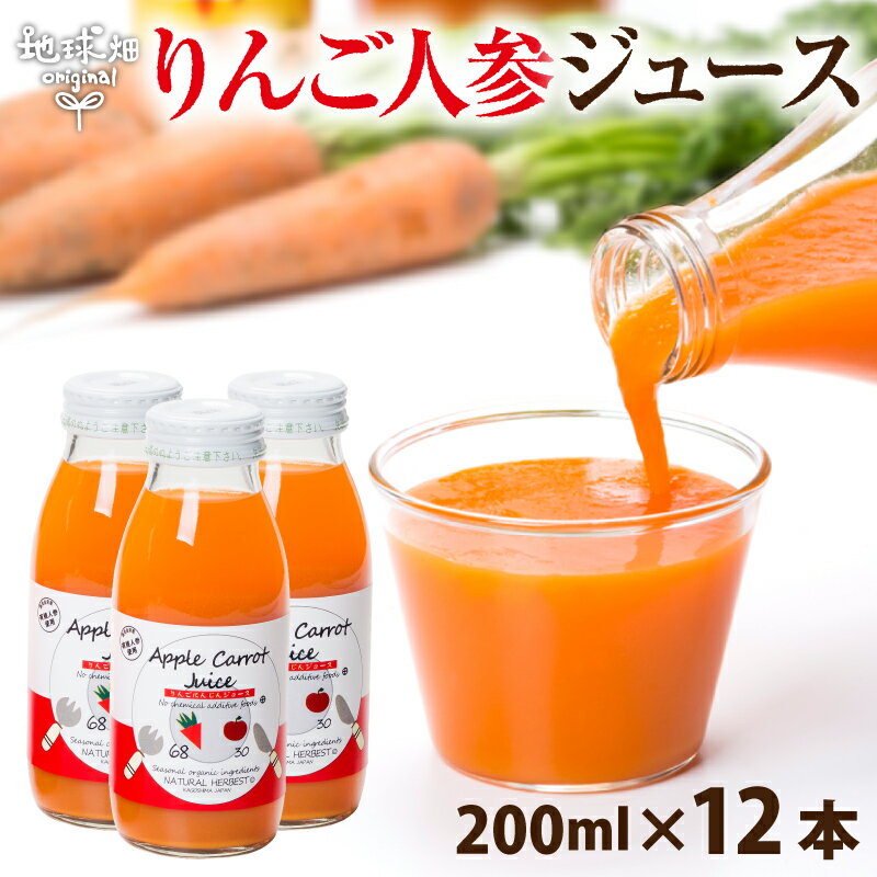 楽天地球畑【6/4～6/11】りんごにんじんジュース 200ml×12本 送料無料 有機栽培 鹿児島県産 ニンジン 人参ジュース 有機人参 無農薬 無添加 楽天スーパーSALE