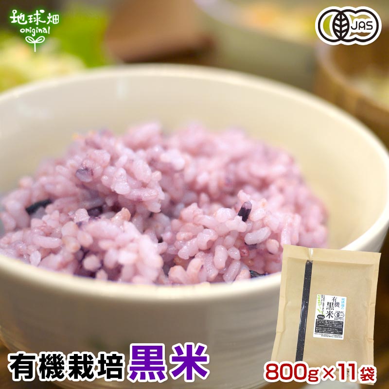 国産 有機 黒米 800g×11p 計8.8kg 雑穀 有機JAS 有機米 鹿児島県産 古代米 玄米 紫米 紫黒米 オーガニック くろごめ くろまい 無添加 無着色 送料無料