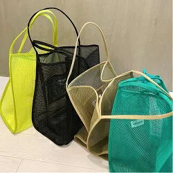 メッシュバッグ 収納ポーチ お買い物 スーパー用 大容量 ビーチバッグ 大人 トートバッグ マリンスポーツ 海水浴 男女兼用 プール ジム スイミング 丈夫 無地 水泳 シンプル 軽量