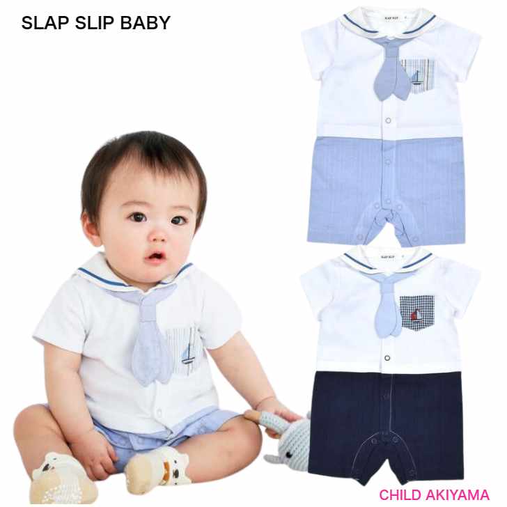 【SALE 30%OFF】SLAP SLIP BABYスラップスリップベビー’24SSセーラー襟ネクタイ胸ポケット付き半袖ロンパース1837-631985 [売れ筋]