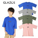 (SALE20％OFF)(21SS)GLAZOS（グラソス）VORTEX天竺・ドロップショルダーボックスロゴ5分袖Tシャツ-1241【140cm〜170cm】【メール便OK】