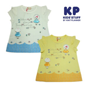 KP(ケーピー)mimiちゃん刺繍チェック切替フリル半袖Tシャツ-2208【100cm|110cm|120cm|130cm】【メール便OK】KP(ニットプランナー)