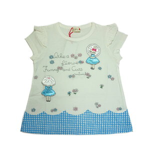 KP(ケーピー)mimiちゃん刺繍チェック切替フリル半袖Tシャツ-2208【100cm|110cm|120cm|130cm】【メール便OK】KP(ニットプランナー)