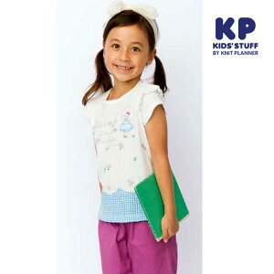 KP(ケーピー)mimiちゃん刺繍チェック切替フリル半袖Tシャツ-2208【100cm|110cm|120cm|130cm】【メール便OK】KP(ニットプランナー)