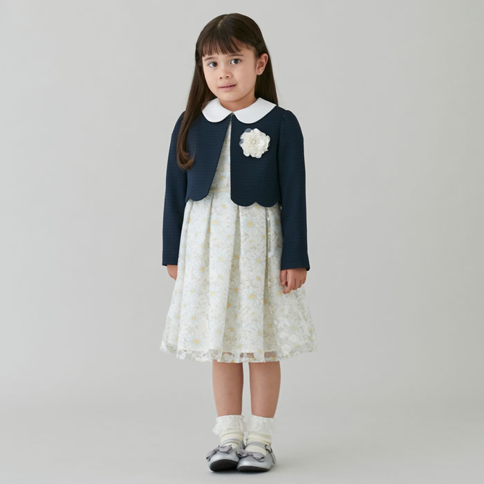 楽天子供服かんさい楽天市場店（SALE）petit main （プティマイン）花柄OP+スカラップJKセット-1603（120-130cm）（女児）【宅配便】