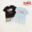 (SALE)(22ss)X-girl Stages(エックスガールステージス)別布キリカエロゴ半袖ワンピース-2314【120-140cm】【メール便発送可】
