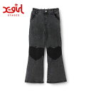 (24aw)X-girl Stages(エックスガールステージス)ひざハート切替フレアデニムパンツ-4109【120cm-140cm】【宅配便】