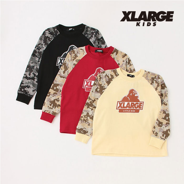 (30％OFF)(22aw)XLARGE KIDS(エクストララージ キッズ)迷彩ラグラン長袖Tシャツ-3204