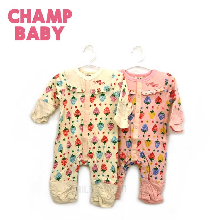 【20％OFFSALE】CHAMP BABY(チャンプベビー)イチゴ総柄カバーオール(70cm)【メール便送料無料】