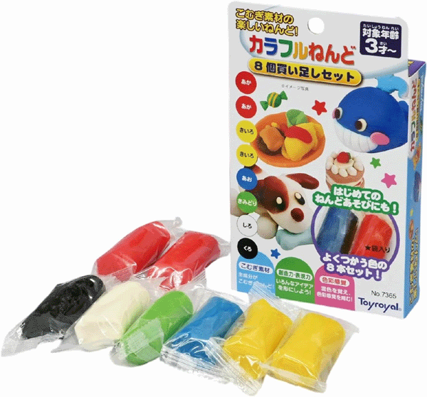 ★ネコポス→￥220！クレジット決済・お振込決済のみ★7365 カラフルねんど 8個買い足しセット【ローヤル】ねんど遊び こむぎ素材のねんど カラフル