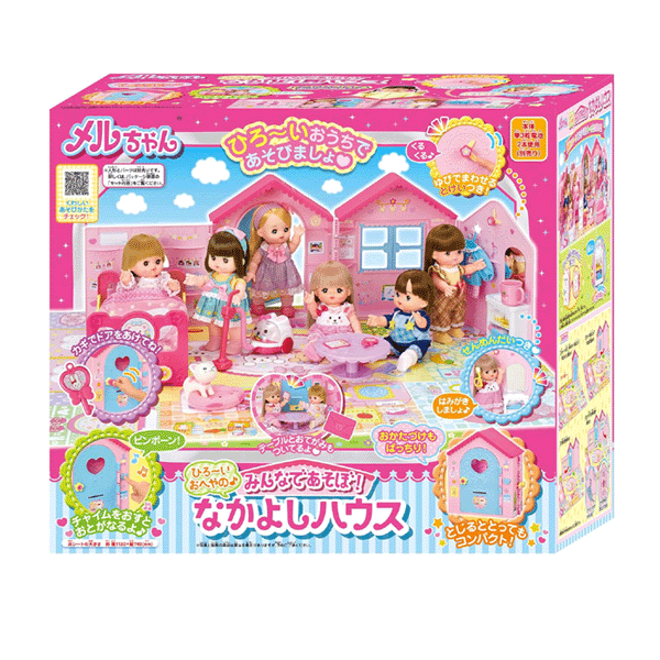 ＜広いリビングでみんなで遊べる楽しいハウス♪＞ ★約1130×740mmの床シートの上にハウス本体とテーブルをセットし、136枚のシールを貼って好きなおうちをつくろう。 ★チャイムをおすと「ピンポーン♪」と音がなります。 ★玄関では、カギでドアを開けたり、ポストにお手紙をいれたりできます。 ★お部屋には、指で回せる時計や洗面台、お洋服をかけるハンガーがついています。 ★ハウスは閉じるととってもコンパクト、お片付けもばっちりです。 □　仕様　□ 対象年齢：3歳以上 セット内容：ハウス本体、床シート、テーブル、ハンガー、カギ、おてがみ、シールシート3枚