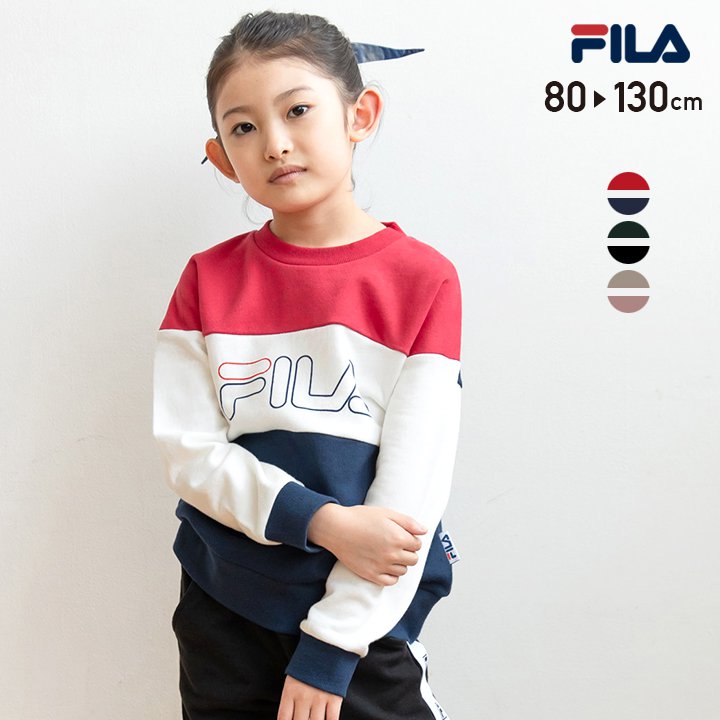 FILA フィラ トレーナー 子供服 ベビー服 女の子 男の子 長袖 キッズ ベビー 切り替え スウェット ロゴ 裏毛 綿100％ トップス 出産祝い ギフト 秋冬春 80 90 100 110 120 130cm [M便 1/1]