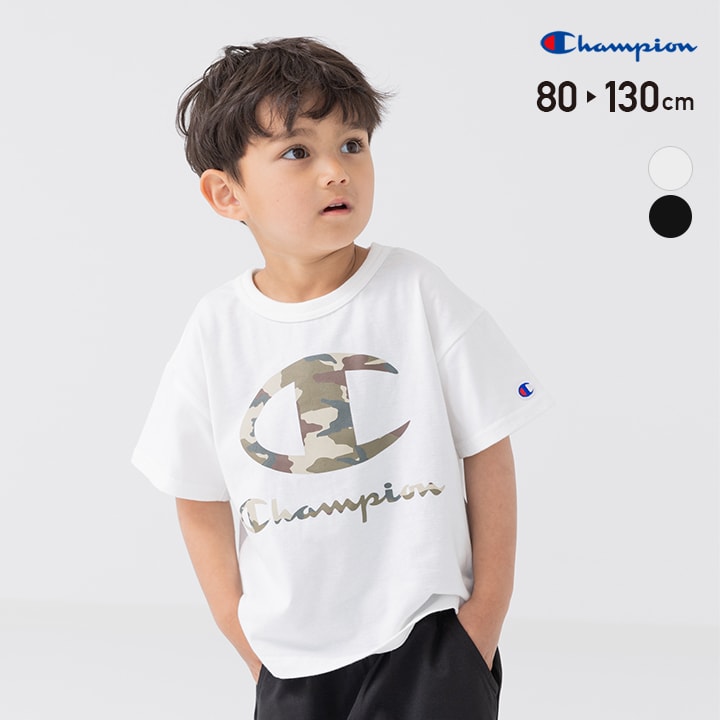 チャンピオン キッズ 半袖 Tシャツ 子供服 ベビー服 champion 男の子 女の子 天竺 トップス ロゴ 迷彩 ワッペン cham…