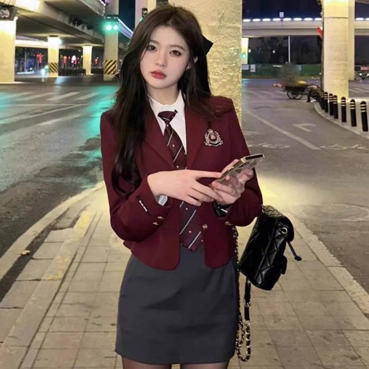 卒業式 タイトスカート 韓国 女の子 女子 シャツ レディース 制服 セット 入学式 スーツ ネクタイ ブレザー 卒服 女子高生 スーツ 4点セット なんちゃって制服 学生服 学生制服 JK制服 中学生 高校生 制服コスプレ お洒落