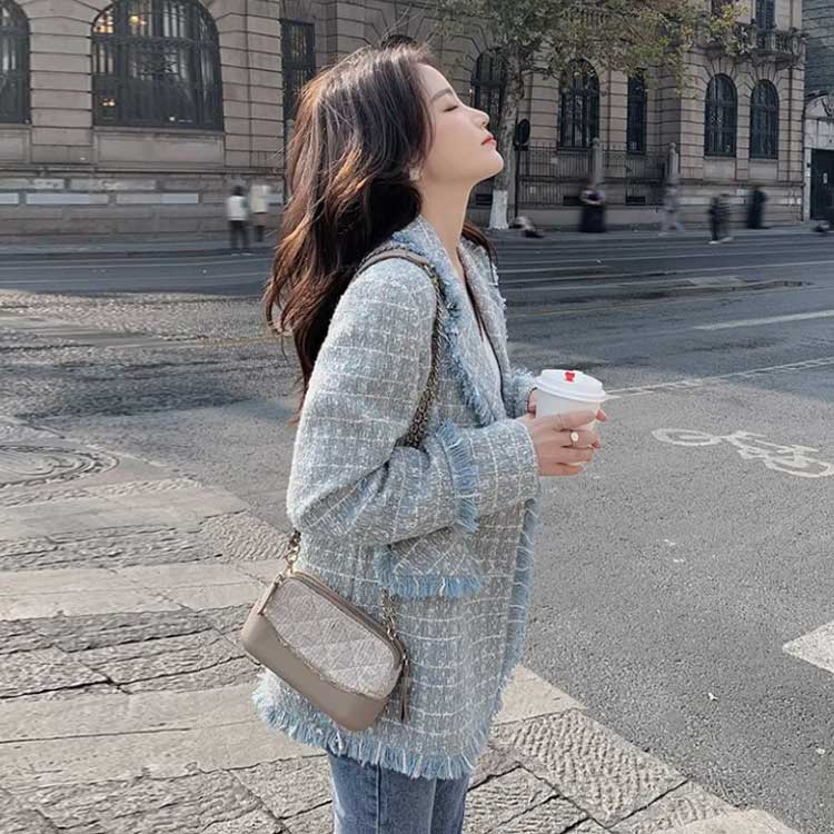 テーラード ツイード アウター ジャケット オフィス 大人 スプリングコート 春 秋 フリンジ レディース パールボタン ミドル丈 ゆったり テーラードジャケット 通勤 テーラードジャケット カジュアル スーツジャケット 裏地付き 韓国ファッション