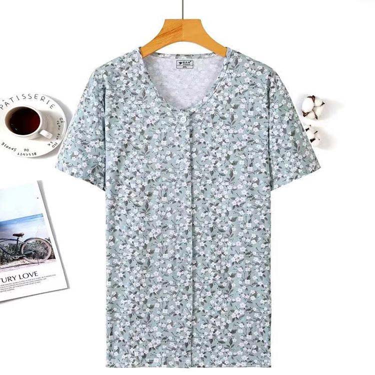 ラウンドネック 大きいサイズ Tシャツ 介護服 クルーネック 前開き 前開き レディ...