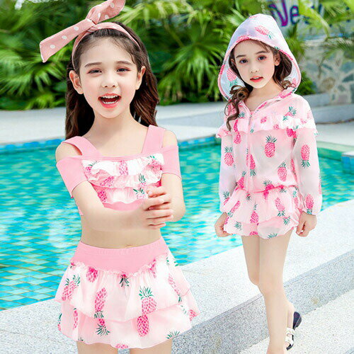 商品名：水着 女の子 キッズ ビキニ UVカット セパレート 3点セット 素材 カラー サイズ ナイロン82％、ポリウレタン18％ （写真※ご参考程度） M L XL 2XL 3XL 4XL 生地の厚さ 透け感 伸縮性 普通 ややあり やや...