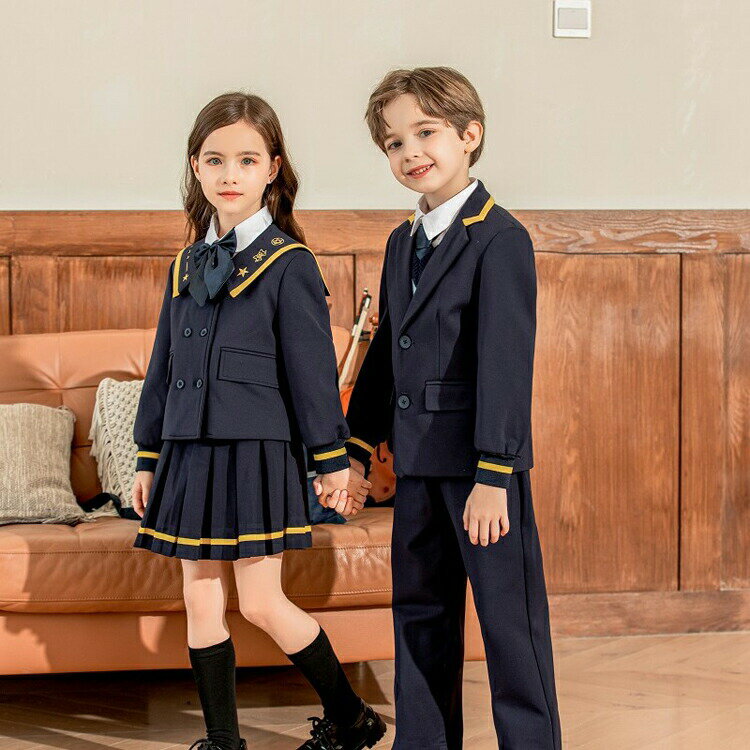 フォーマル キッズ 子供服 卒業式 スーツ 女の子 スーツ ネイビー 4点セット セットアップ 入学式 秋 小学生 イギリス風 スーツ 女の子 男の子 スーツ ...