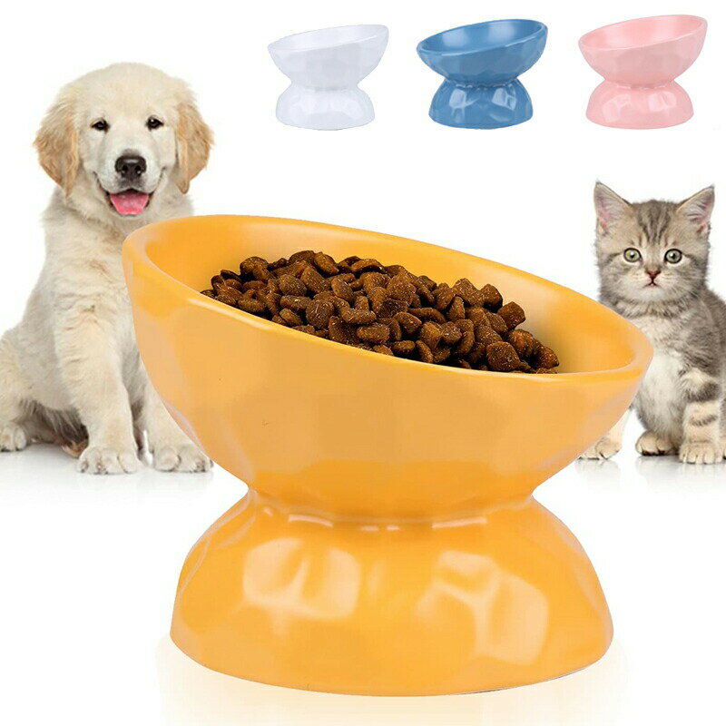 Rakuten - 送料無料 餌皿 食器 ウォーターボウル ねこ 子犬 猫用 ペット フードボウル 食器台 食べやすい プレゼント セラミック 陶器 餌入れ ご飯 贈り物 傾き 子猫