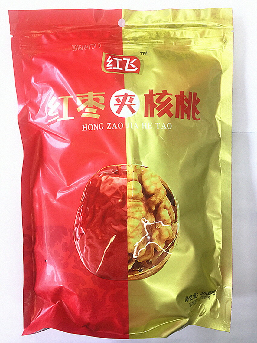 送料無料　紅飛 　紅棗夾核桃 【 3点セット】 ナツメ クルミサンド 中国 258g×3 茶菓子 個包装 　なつめくるみ　つまみ （北海道、沖縄地域除く） 2