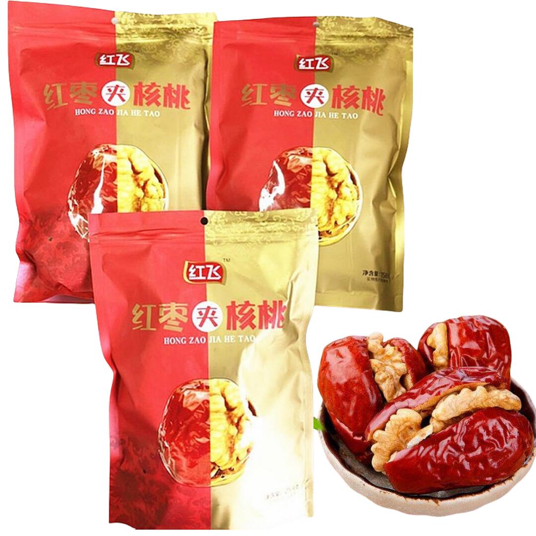紅飛 紅棗夾核桃 【 3点セット 】 ナツメ クルミサンド 中国 258g×3点 茶菓子 個包装 なつめくるみ つまみ