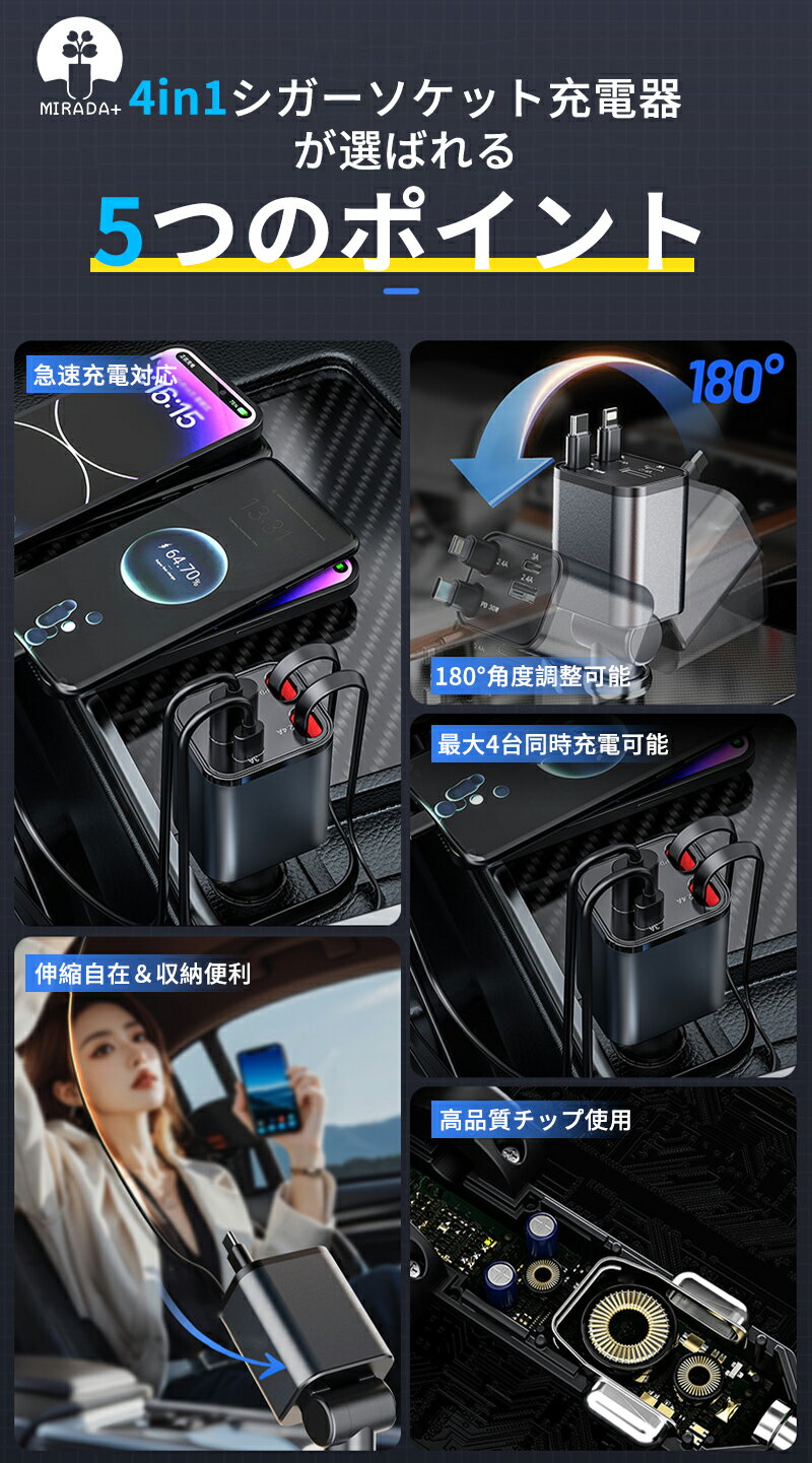 ������2000�ߥ���~���㤤ʪ�ޥ饽�����2025�ǿ��߷ס� MIRADA+ ������꼰���ť����֥� �� ���Ŵ� �����������å� 4��Ʊ�����Ų�ǽ ��®���� ���ޥ� iphone/iPad/Galaxy/AQUOS/Xperia�б� 12V-24V���б� �������� ������ ��ĥ ι��