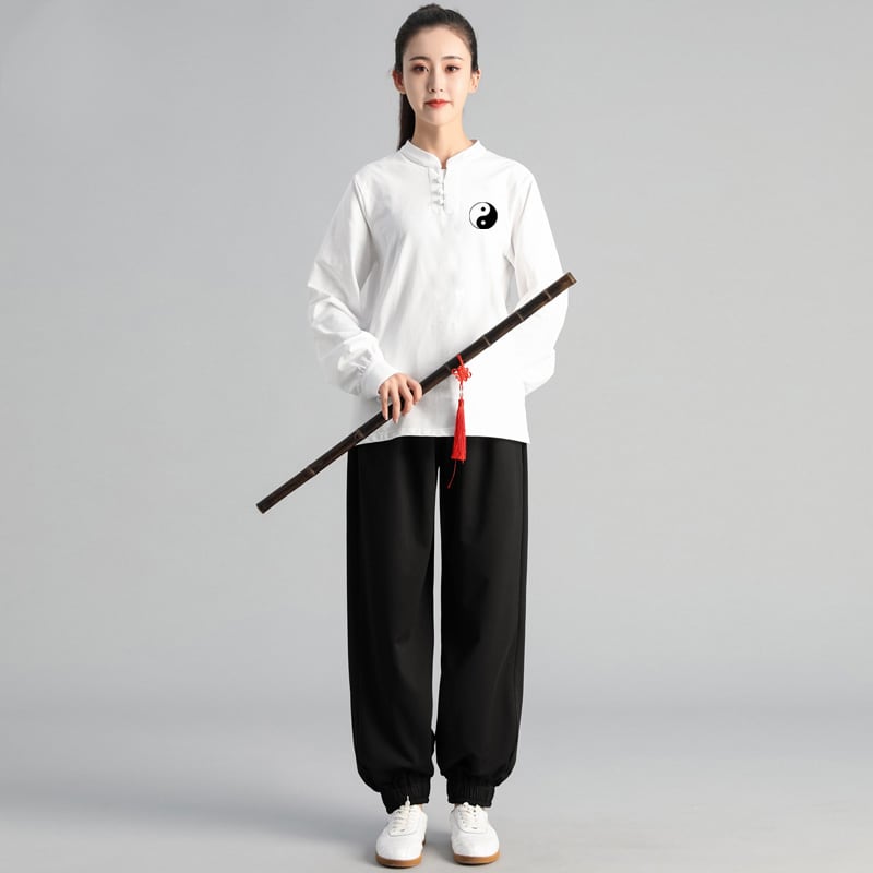 太極拳服 トレーニングウェア 太極拳トレーニングスーツ 上下セット 長袖Tシャツ 男性 女性 兼用 メンズ レディス 練習服 カットソー 【送料無料】