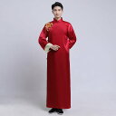 チャイナ服 チャンパオ 長袍 チャイナローブ パオ メンズ 男性用 丈長 中国服 折り返し 光沢 刺繍 送料無料
