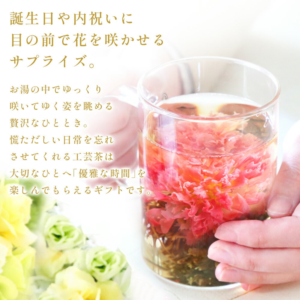 まだ間に合う 母の日 プレゼント ギフト 花 カーネーション いやしセット 花咲く 工芸茶5種と耐熱ガラスマグカップ 詰め合わせ 花茶 誕生日 内祝い ジャスミン茶 中国茶 人気 実用的 送料無料 ははの日 5/10 13:00までのご注文で母の日当日にお届け