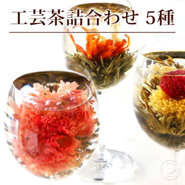 花 咲く 工芸茶5種 詰め合わせ セット 自宅用 ジャスミン茶ベース 誕生日プレゼント 女性 女友達 母 ブルーミングティー ハーバリウムのようにおしゃれ バースデー サプライズ メール便送料無料 キャッシュレス還元