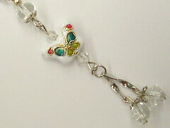 ★蝶々（白）ストラップ中国限定！七宝焼き携帯ストラップ！※手作りのため若干の違いがあります。※8個以上で【送料・代引き無料】！のサムネイル