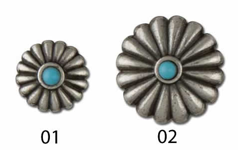 (#18)7122-01_02　ターコイズ サウルウエスト コンチョ 直径2種類(13、19mm)　1個入 タンディ レザー　..